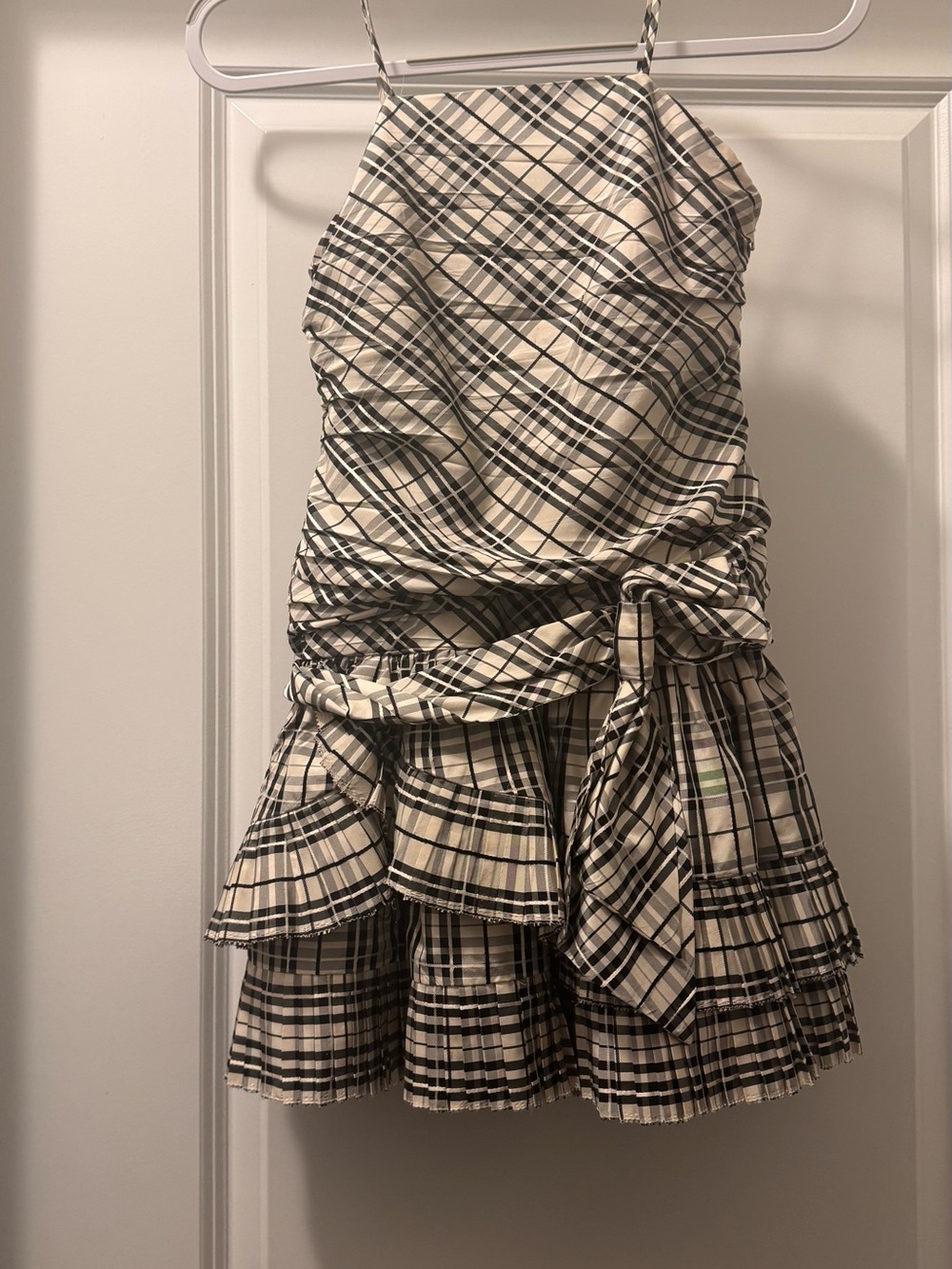 Ralph Lauren Cream and Black Plaid Tiered Strap Dress